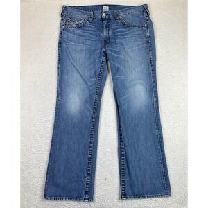 True Religion Jeans Mens 40x34 Medium Wash Blue Straight Leg Denim Made In USA